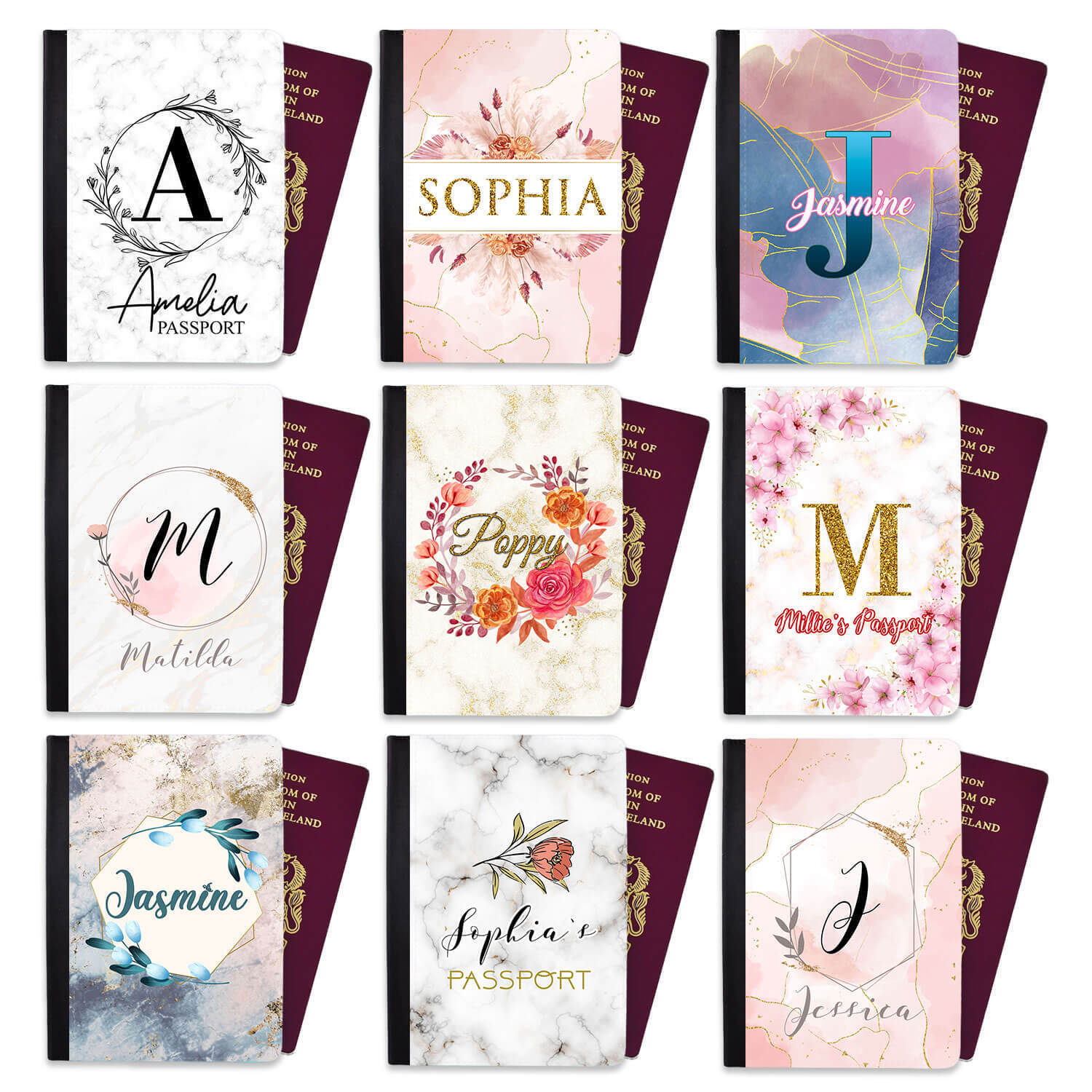 Personalised Floral Children Passport Cover Holder Any Name Holiday Accessory 23