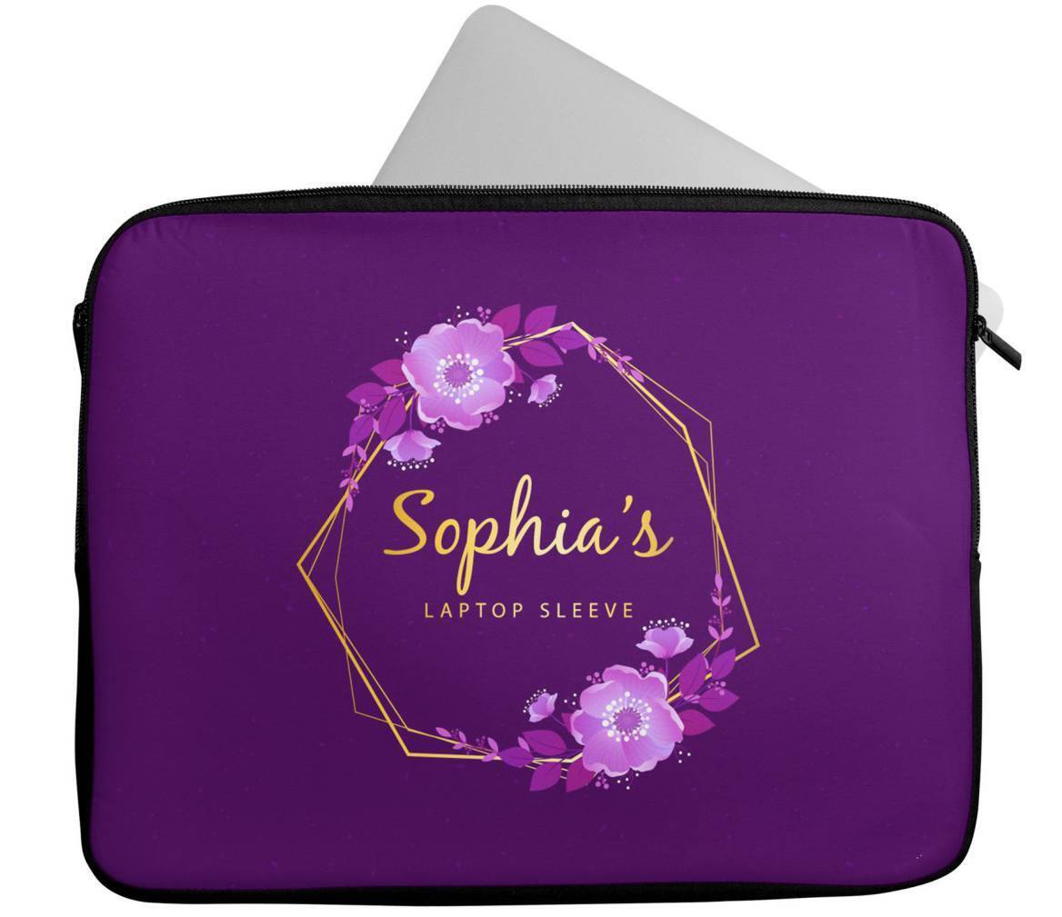 Personalised Any Name Floral Design Laptop Case Sleeve Tablet Bag 55