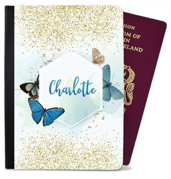 Personalised Butterfly kids Passport Cover Holder Any Name Holiday Accessory 26