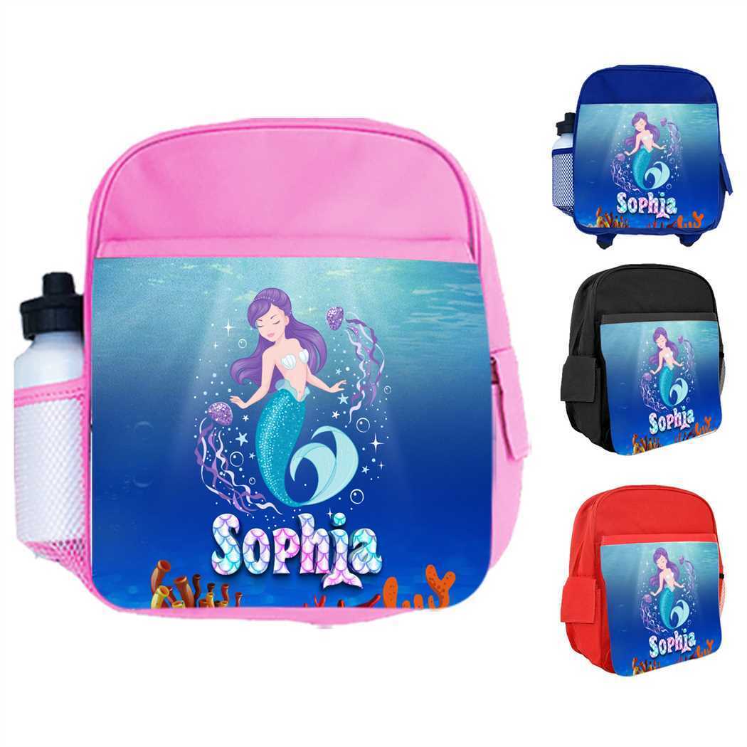 Personalised Kids Backpack Any Name Mermaid Design Boys Girls kid School Bag 25