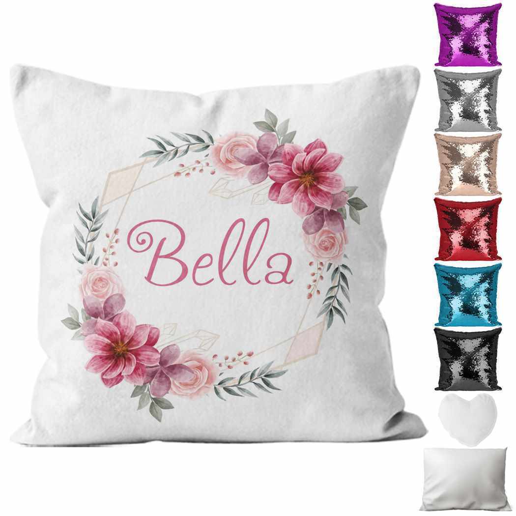 Personalised Cushion Floral Sequin Cushion Pillow Printed Birthday Gift 83