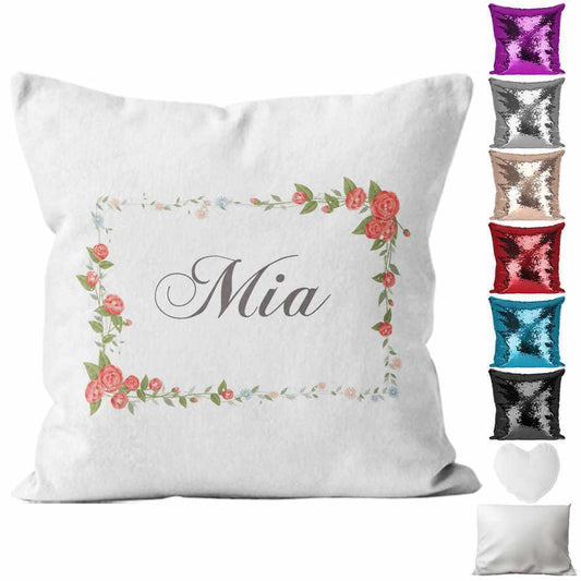 Personalised Cushion Floral Sequin Cushion Pillow Printed Birthday Gift 67