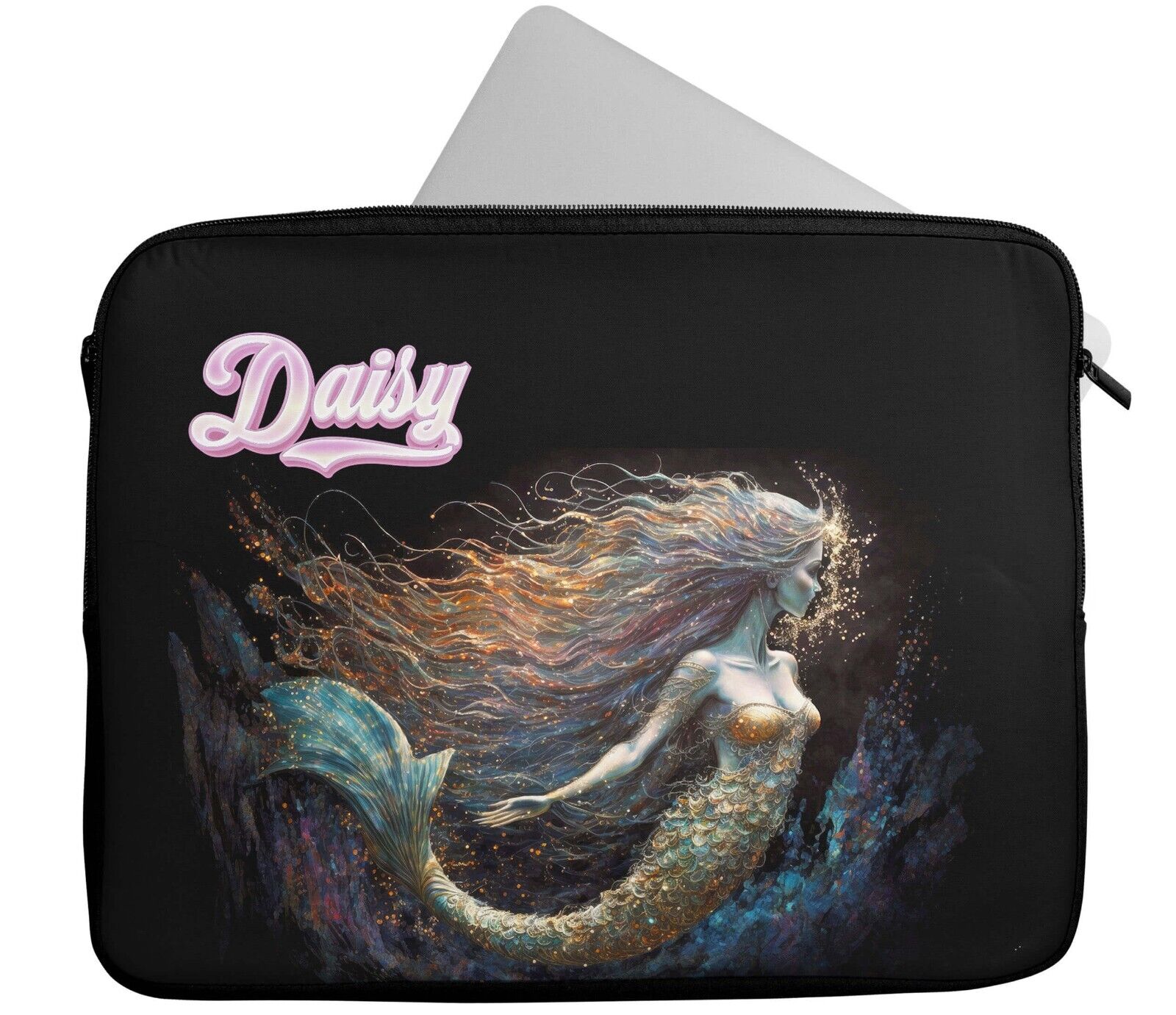 Personalised Any Name Mermaid Design Laptop Case Sleeve Tablet Bag 14