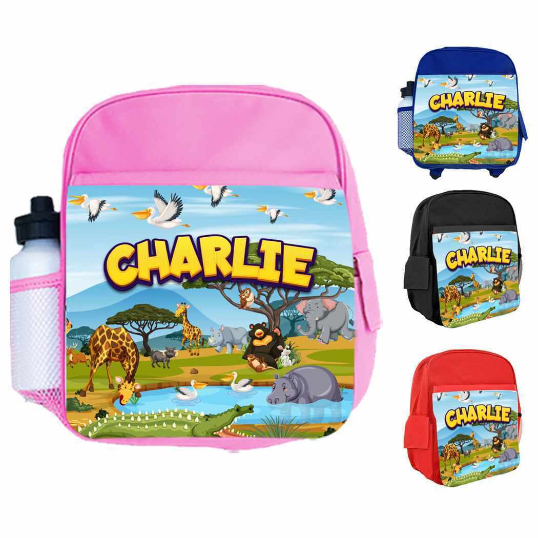 Personalised Kids Backpack Any Name Animal Design Boys Girls kid School Bag 36