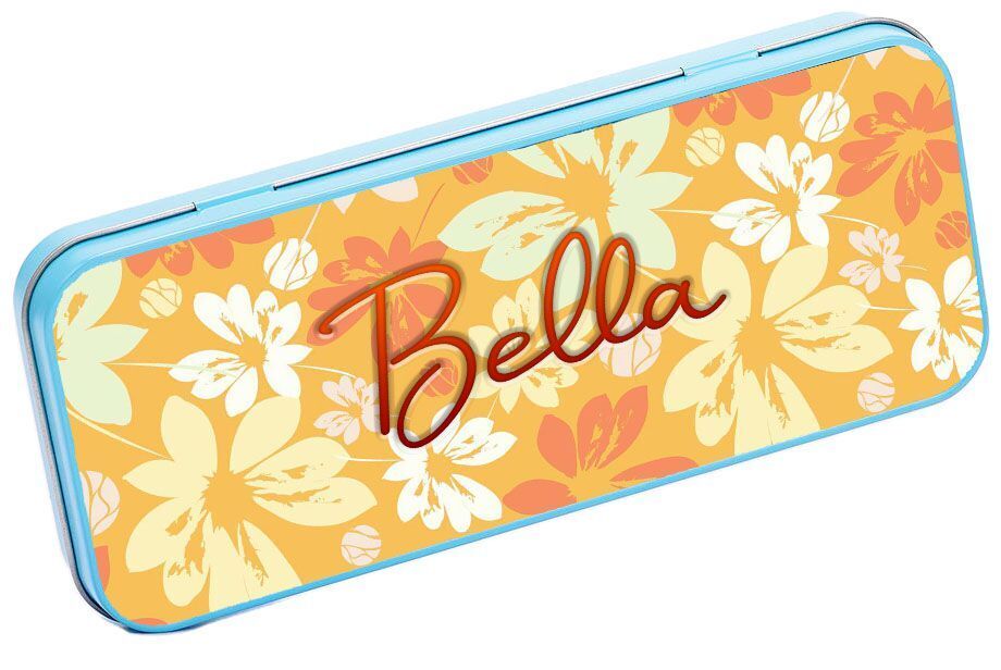 Personalised Any Name Floral Pencil Case Tin Children School Kids Stationary 13