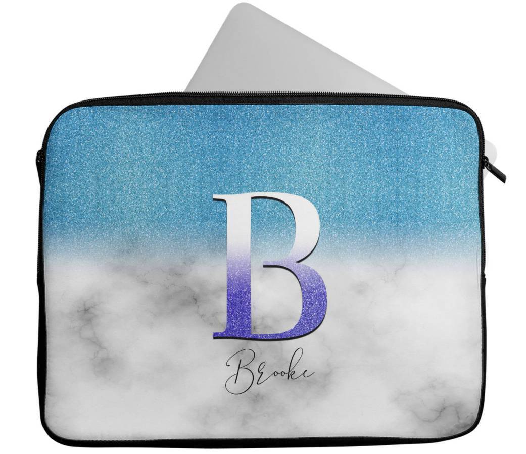 Personalised Any Name Marble Glitter Design Laptop Case Sleeve Tablet Bag 99