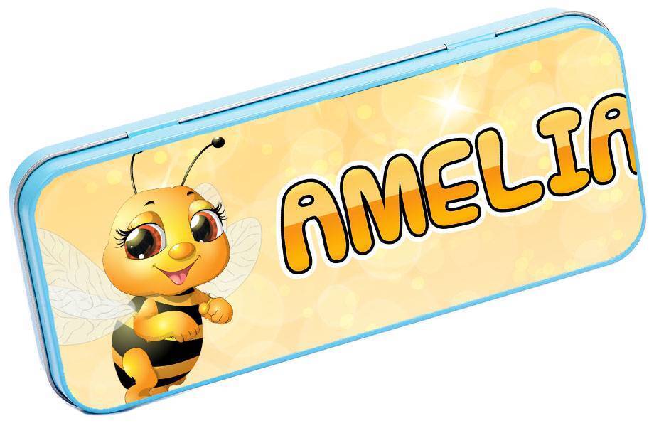 Personalised Any Name Bee Pencil Case Tin Children School Kids Stationary 16