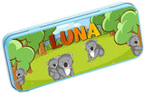 Personalised Any Name Koala Pencil Case Tin Children School Kids Stationary 21