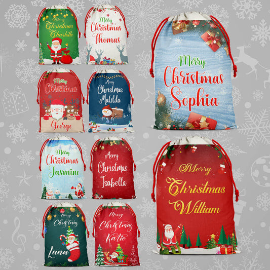 Personalised Christmas Sack Santa Bag Xmas Boy Girl Gift Stocking Bag 11