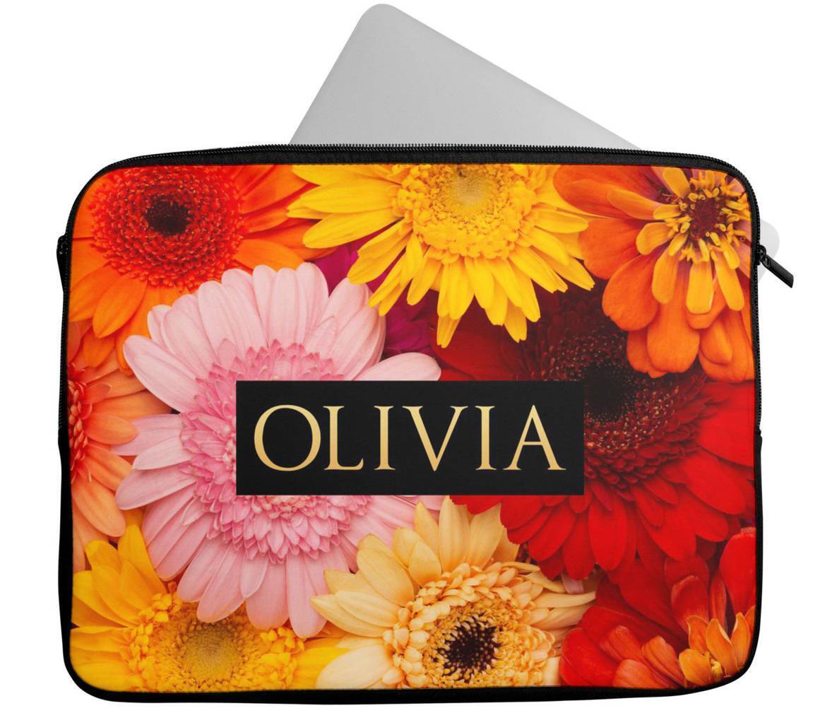 Personalised Any Name Floral Design Laptop Case Sleeve Tablet Bag 55