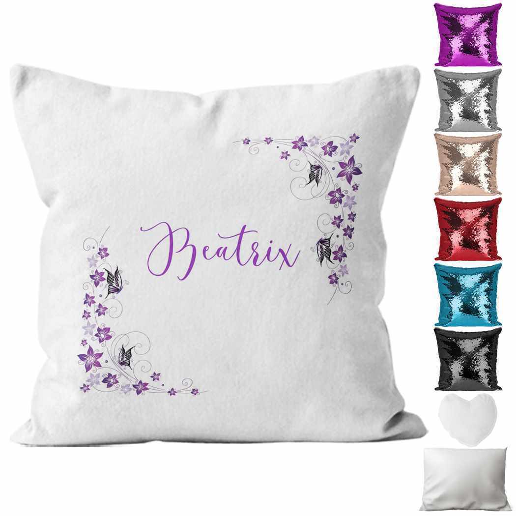 Personalised Cushion Butterfly Sequin Cushion Pillow Printed Birthday Gift 45