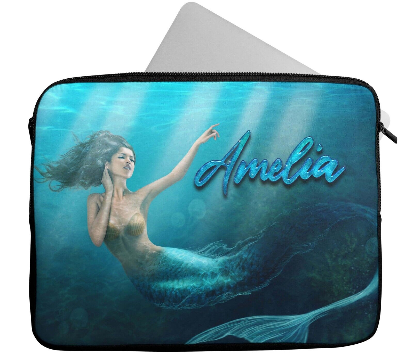 Personalised Any Name Mermaid Design Laptop Case Sleeve Tablet Bag 14