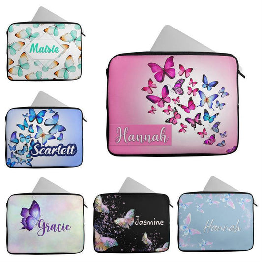 Personalised Any Name Butterfly Design Laptop Case Sleeve Tablet Bag 35