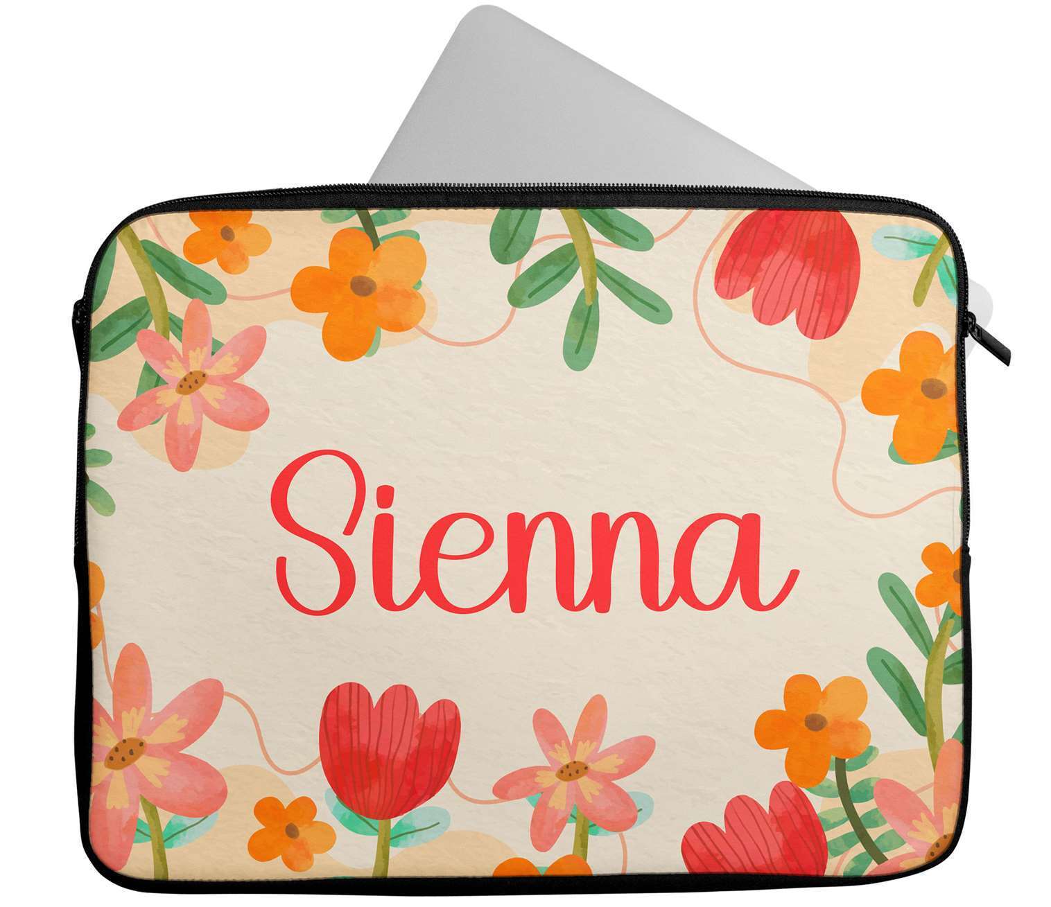 Personalised Any Name Floral Design Laptop Case Sleeve Tablet Bag 27