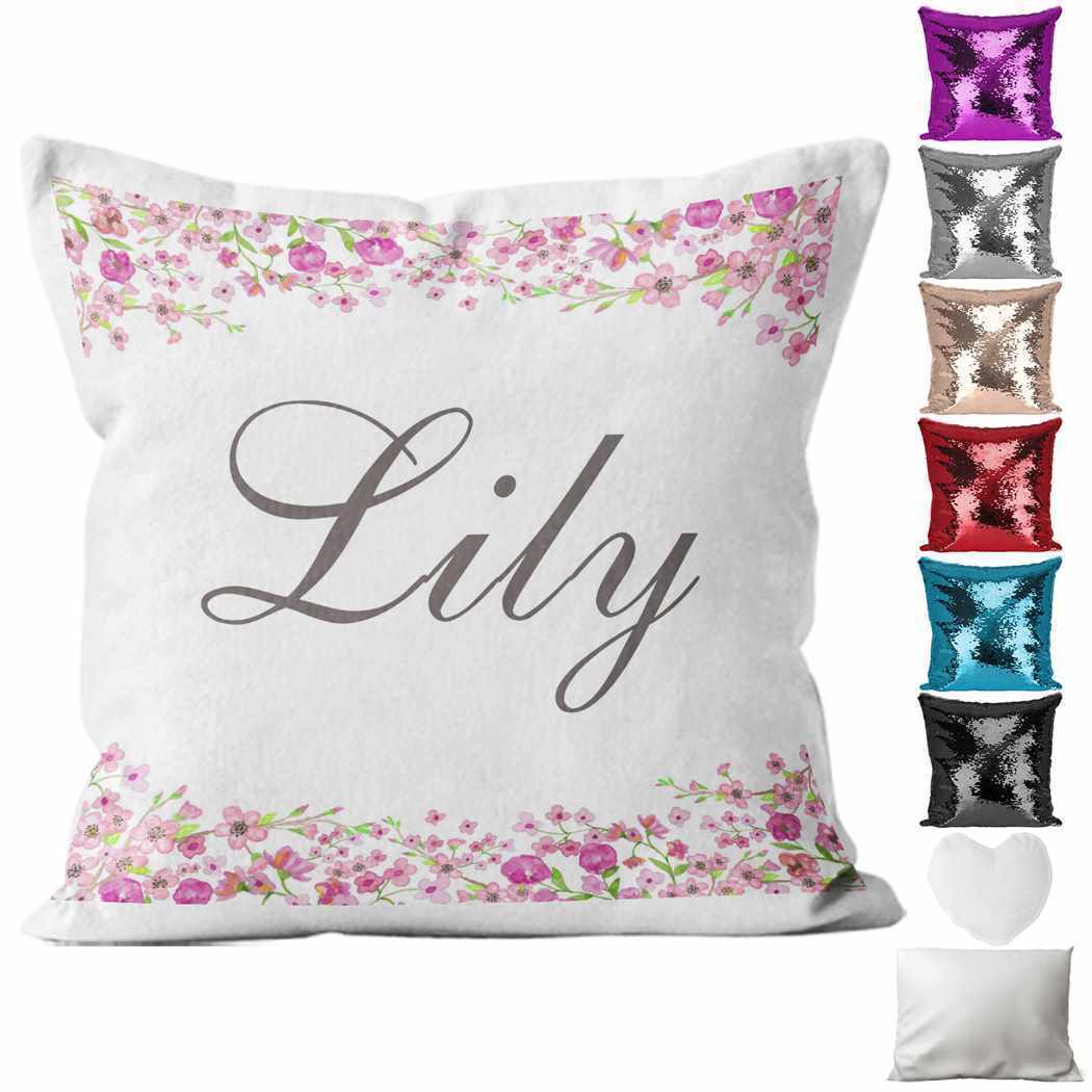 Personalised Cushion Floral Sequin Cushion Pillow Printed Birthday Gift 96
