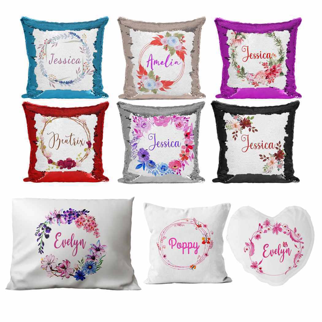 Personalised Cushion Floral Sequin Cushion Pillow Printed Birthday Gift 36