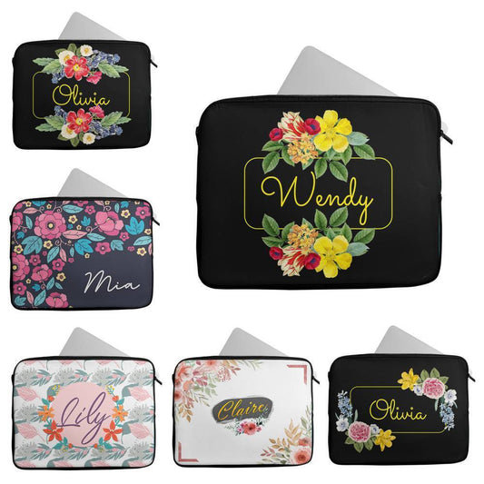 Personalised Any Name Floral Design Laptop Case Sleeve Tablet Bag 93