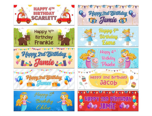 Personalised Birthday Banners Generic Design Children Kids Party Decoration 165