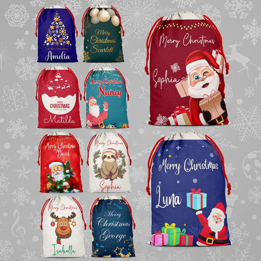Personalised Christmas Sack Santa Bag Xmas Boy Girl Gift Stocking Bag 12