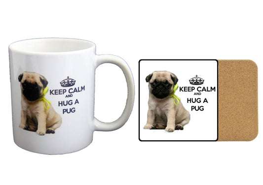Keep Calm And Hug A Pug PRINTED MUG MUGS-GIFT, BIRTHDAY PRESENT 