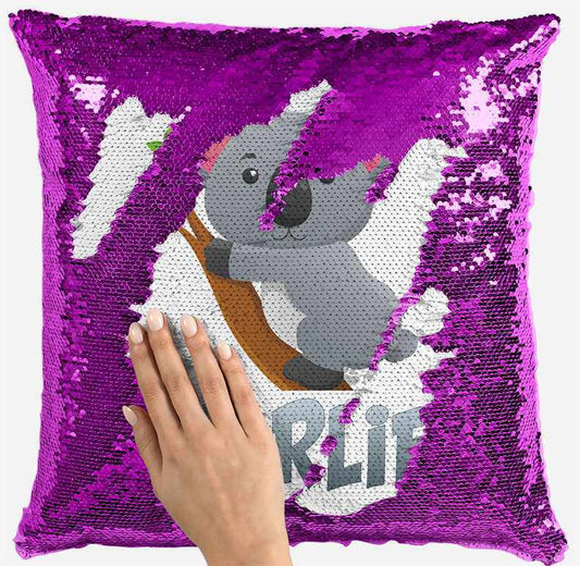 Personalised Koala Design Any Name Magic Pink Sequin Cushion Cover 69
