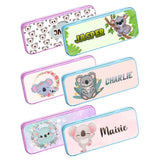 Personalised Any Name Koala Pencil Case Tin Children School Kids Stationary 12