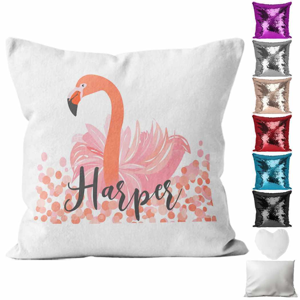 Personalised Cushion Flamingo Sequin Cushion Pillow Printed Birthday Gift 81