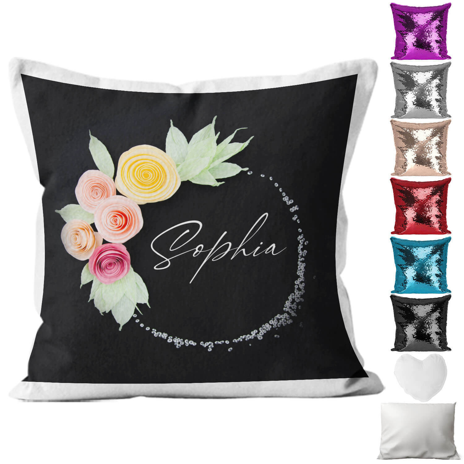 Personalised Cushion Floral Sequin Cushion Pillow Printed Birthday Gift 5