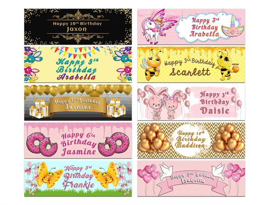 Personalised Birthday Banners Generic Design Children Kids Party Decoration 159