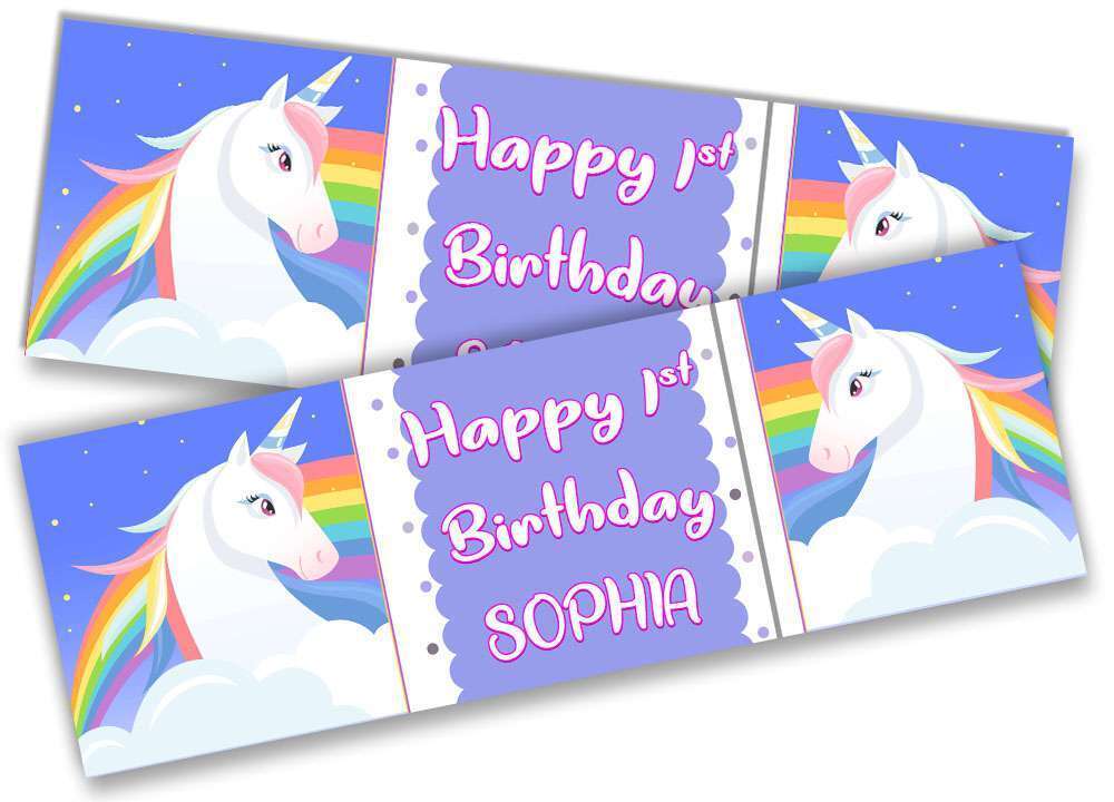 Personalised Birthday Banners Unicorn Design Children Kids Party Decoration 22