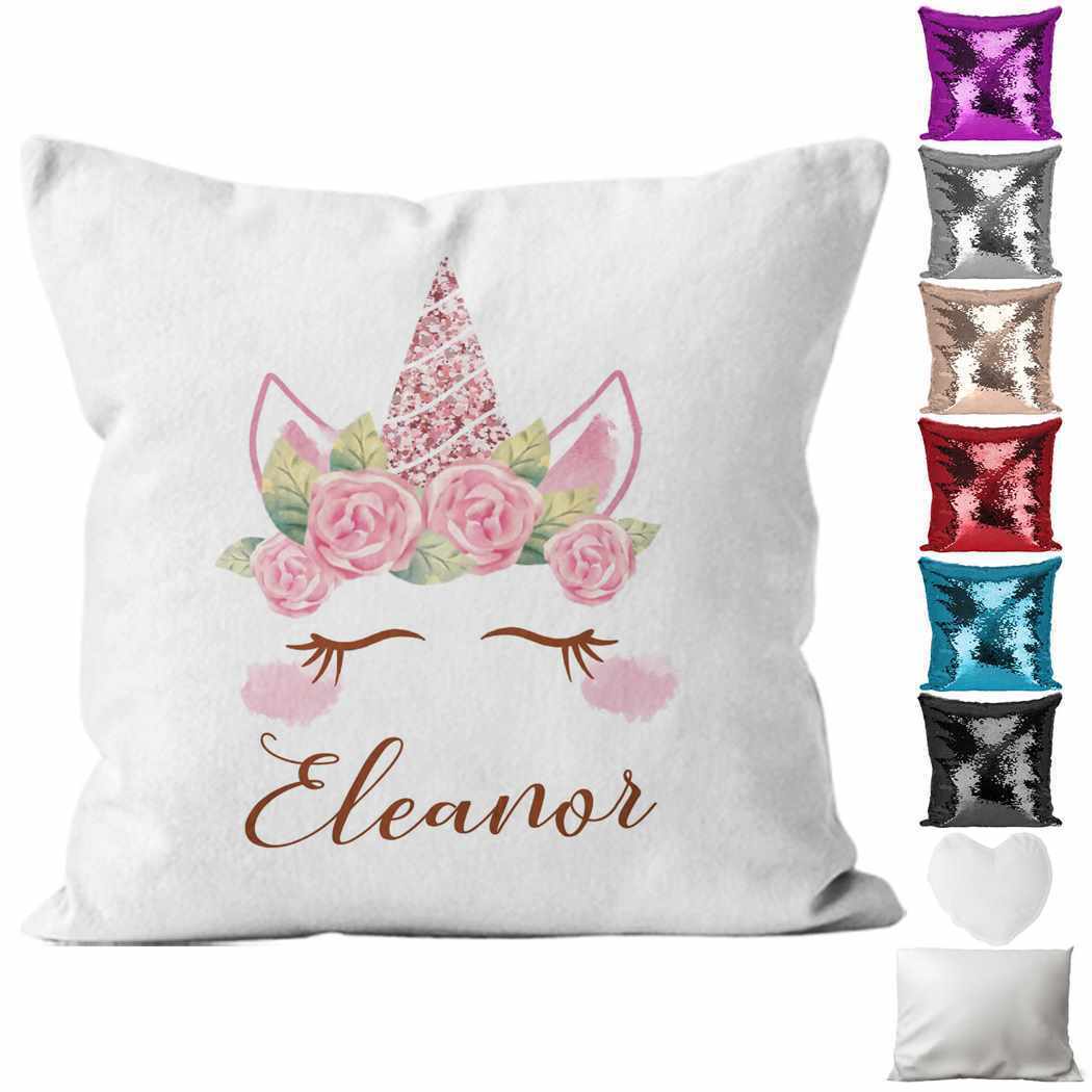 Personalised Cushion Unicorn Sequin Cushion Pillow Printed Birthday Gift 86