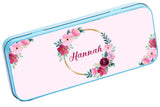 Personalised Any Name Floral Pencil Case Tin Children School Kids Stationary 13