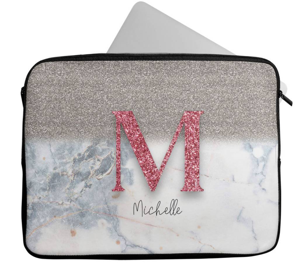 Personalised Any Name Marble Glitter Design Laptop Case Sleeve Tablet Bag 91