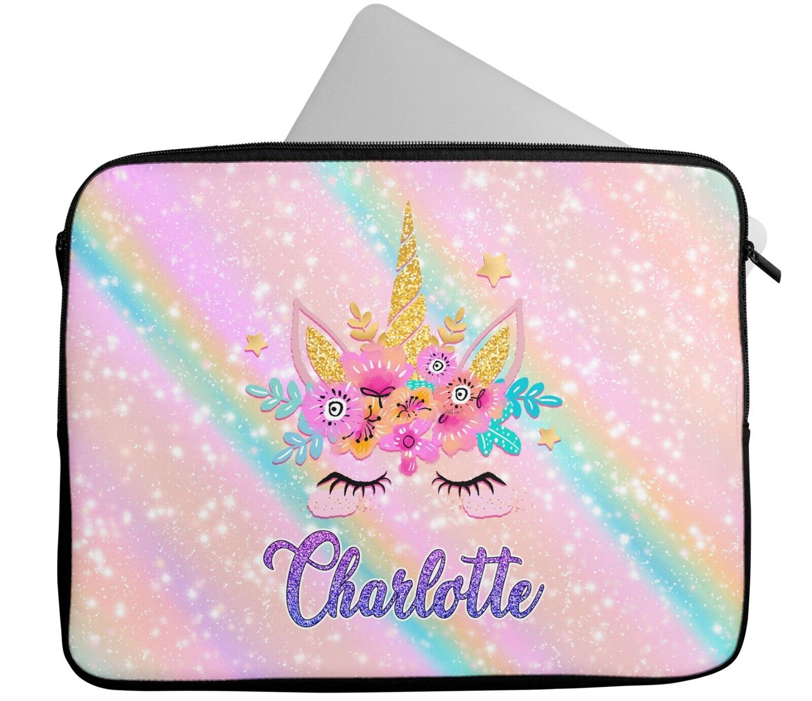 Personalised Any Name Unicorn Design Laptop Case Sleeve Tablet Bag 50