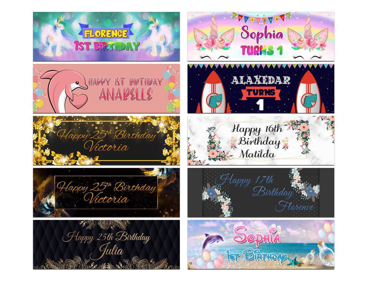 Personalised Birthday Banners Generic Design Children Kids Party Decoration 253