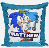 Personalised Sonic Hedgehog Any Name Magic Reveal Sequin Cushion Cover Gift 1