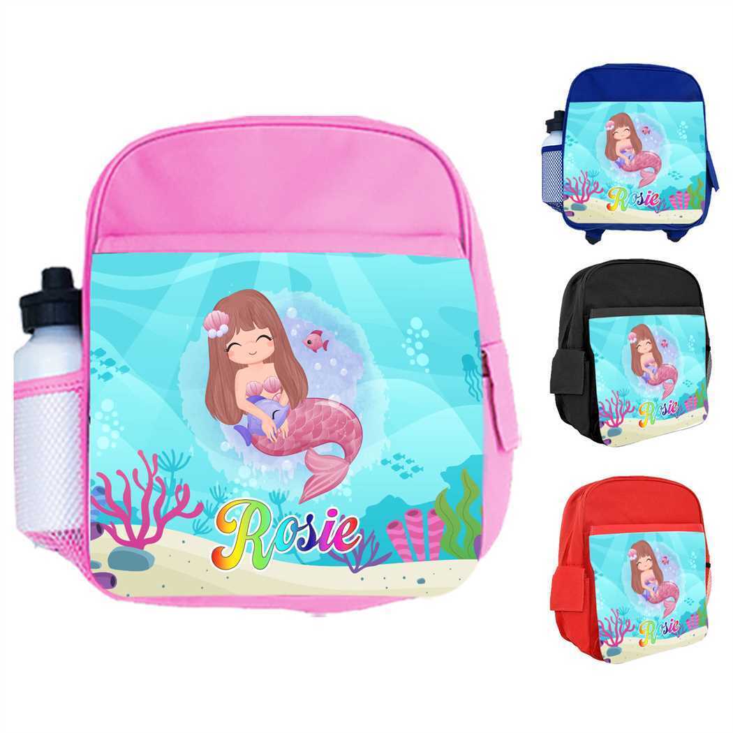 Personalised Kids Backpack Any Name Mermaid Design Boys Girls kid School Bag 25